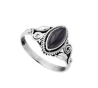 81stgeneration Anello in Argento Sterling 925 con Cristallo Onice Marquise | Pietra Preziosa Incastonata | Anello Nero Gotico in Stile Vintage | Design Indiano a Spirale