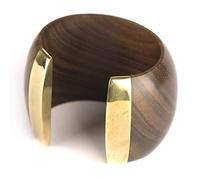81stgeneration Bracciale Bangle Legno Naturale di Cocco 55 mm Ottone Color Oro