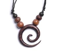 81stgeneration Ciondolo a Spirale Rotondo in Legno Naturale Marrone | Collana di Perline di Legno Boho | Girocollo Nero | Collana con Ciondolo Regolabile per Uomo e Donna | Regali Spirituali per Donne
