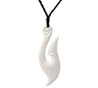 81stgeneration Ciondolo Hei Matau Lungo e Curvo in Osso Intagliato a Mano | Accessorio da Surfista da Uomo | Collana Fatta a Mano con Cordino e Amo da Pesca in Stile Maori