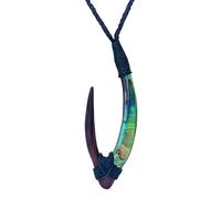 81stgeneration Ciondolo Long Hei Matau in Legno Intagliato a Mano con Conchiglia Paua | Accessorio da Surfista da Uomo | Collana con Cordino in Legno e Amo da Pesca in Stile Maori