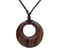 81stgeneration Ciondolo Tribale Rotondo in Legno Marrone Intagliato a Mano | Collana con Ciondolo Regolabile a Disco di Legno Grande | Regali Naturali per Donne