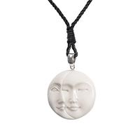 81stgeneration Collana con Amuleto in Argento Sterling con Doppia Faccia di Luna Intagliata a Mano in Osso | Ciondolo con Fase di Luna Piena e Crescente | Talismano Mistico Boho per Uomo