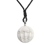 81stgeneration Collana con Amuleto in Argento Sterling con Tripla Luna Intagliata a Mano in Osso | Pendente con Fase Lunare Piena e Crescente su Cordino | Talismano Mistico Boho per Uomo