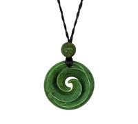 81stgeneration Collana Pendente Unisex Intagliato a Mano Giada Nefrite Pietra Verde Maori Doppio Koru Cerchio