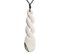81stgeneration Collana Grande Pendente Osso Maori Triplo Pikorua Paua Abalone
