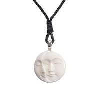 81stgeneration Collana Unisex Pendente in Osso Fatto a Mano Luna Piena Crescente Doppia Faccia