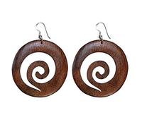 81stgeneration Donna Argento Sterling 925 Legno Naturale Orecchini Marrone Disco Espiral Redondos