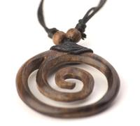 81stgeneration Grande Pendente a Spirale in Legno Marrone | Collane Fatte a Mano in Legno con Cordino Nero | Collana con Ciondolo Tribale Rotondo Regolabile | Bigiotteria Hippie