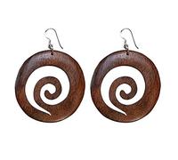 81stgeneration Grandi Orecchini a Spirale in Legno Fatti a Mano con Ganci in Argento 925 | Orecchini Rotondi a Disco in Legno Marrone | Gioielli Tribali Naturali