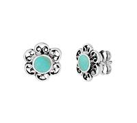81stgeneration Orecchini a Lobo 9 mm Pietra Preziosa Turchese Simulato Fiore Filigrana Donna Argento Sterling 925