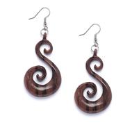 81stgeneration Orecchini a Spirale in Legno Fatti a Mano con Ganci in Argento Sterling 925 | Orecchini Pendenti in Legno con Vortice Tribale | Orecchini Marroni per Donna | Semplici Orecchini Boho