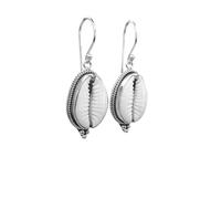 81stgeneration Orecchini Pendenti in Argento Sterling 925 con Bordo a Corda e Conchiglia di Ciprea per Donna | Orecchini in Conchiglia Naturale Stile Balinese | Gioielli Boho da Spiaggia Indonesiani