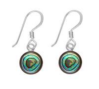81stgeneration Orecchini Rotondi in Conchiglia di Abalone in Argento Sterling 925 per Donna | Piccoli Orecchini Pendenti in Conchiglia di Paua Naturale Cangiante con Ganci