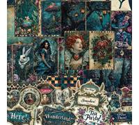 82 pezzi Set di carta e adesivi a tema Ognissanti, Alice nel Paese delle Meraviglie scura con cuore rosso, motivi di Wonderland e coniglio, per decorare libri di avventura, bottiglie, album, biglietti