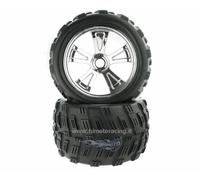 824003V COPPIA RUOTE E CERCHI CROMATI COMPLETE 1/8 MONSTER TRUCK HIMOTO 2pz