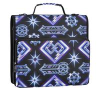 82whimsical Black & Neon 3,8 cm 3 anelli raccoglitore cerniera con manico e tracolla rimovibile impermeabile documenti documenti borsa portaoggetti adatto per scuola media