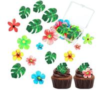 83 Pezzi Adesivi di Carta Per Torte Con Fiori 3D, Foglie di Palma e Tartaruga Decorativa - Decorazione a Tema Giungla Hawaiana