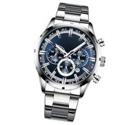 8355 Orologio da polso classico da uomo, al quarzo, impermeabile, 3 ATM, cassa grande, quadrante luminoso, calendario, minuti, secondi, cronografo, 24 ore, tre quadranti inferiori, cinturino in lega