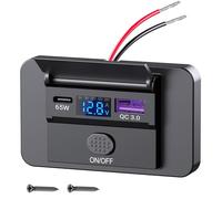 83W PD Presa USB C Auto per Montaggio a Superficie: 65W Tipo C e QC3.0 Doppia USB Caricatore 12V/24V con Interruttore e Display di Tensione e Corrente per MacBook,Laptop,iPhone,Camper,Barca,Caravan