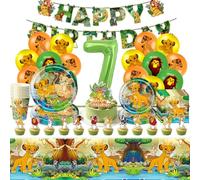 84 pezzi Decorazione per compleanno Re Leone 7 anni, servizio da tavola piatti di carta per compleanno per bambini, piatti, bicchieri, palloncini, decorazione per 10 persone