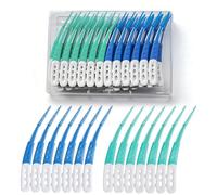 84 spazzole interdentali, spazzole interdentali, spazzole interdentali, pulizia dei denti, forma curva, ideali per apparecchi dentali, impianti e ponti, scatola portaoggetti inclusa (blu + verde)