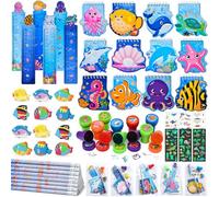 84Pz Sotto il mare Borse per Feste del Mare Mini Quaderni Righello Matite Gomma Tatuaggi Temporanei Timbro per Bambini Sacchetti Trasparenti Ocean Animals Party Bags Fillers