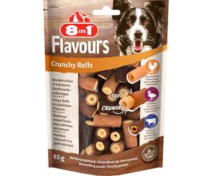 85 gr 8in1 Flavour Crunchy Rolls Snack Premio Ricompensa Rotoli Croccanti con Petto d'Anatra di Pollo e Carne di Manzo per Cani di Tutte le Taglie