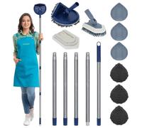 85" Mop Triangolo, Strumento per la Pulizia dello Zoccolo Pieghevole a 180°, Spolverino per Vetri Retrattile con 8 Accessori Lavabili per la Pulizia di Pavimenti, Pareti e Finestre.