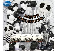 85 pezzi Disney ufficialmente concessi in licenza Il Nightmare Before Christmas palloncini in bianco e nero, Jack Skellington, stile minimalista dark fantasy, set di decorazioni per feste con pallonci