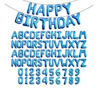 [85 pezzi] Palloncini blu da 40,6 cm con lettere e numeri, buon compleanno e 2 set di A-Z 0-9, in alluminio Mylar da appendere per laurea, Capodanno, feste di compleanno decorazioni
