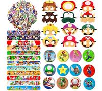 86 Pcs Gadget Compleanno, Regalo Feste Compleanno 12 Maschere 12 Spille per Bottoni 12 Braccialetti 50 Adesivi Forniture per Feste a Tema Bomboniere Accessori per Feste di Compleanno per Bambini