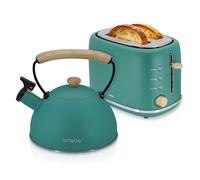 briebe Nordic Tostapane a Fessura Larga a 2 Fette, 6 Livelli di Tostatura, Pinze + Bollitore Induzione a Fischio 2,3 L, Acciaio Inossidabile, Senza BPA, Set Colazione Design Nordique Verde