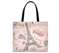 874 Borsa Shopper Donna 40X50Cm, Romantica Francia Torre Eiffel Tracolla Elegante Borsa Da Donna Multifunzionale Borsa Della Spesa Per Palestra Yoga Viaggi