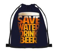 874 Sacca Sportiva, Risparmia L'Acqua Bevi La Birra Borsa Zainetto Impermeabile Zaino con Coulisse Sacca Ginnastica per Festival Adulto 36X42Cm