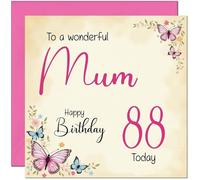 88° Biglietto di Compleanno per Mamma - Bellissimo Biglietto di Auguri Floreale con Farfalla per il Compleanno di una Mamma di 88 Anni Ottantotto