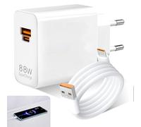 88W SuperCharge Caricabatterie Rapido per Huawei Honor 200 Lite, 2 Porte USB C con 88W PD Caricatore con Cavo Type-C 6A 1M per Honor 90, 70 Lite, Magic6, 7, 5 Lite, X8b, X9b, Mate 60