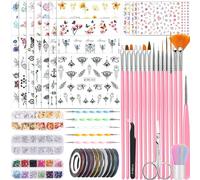 89 Pezzi Set Di Pennelli e Decorazioni per Nail Art, 15 Pennelli, 5 Dotting Pen, Foglia d'Oro, Paillettes e Strumenti per Unghie