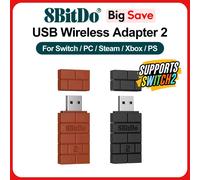 8BitDo Adattatore Bluetooth wireless USB 2 ricevitori per NS Switch 1, 2 PS1 Mini Windows per PS4 PS5 Xbox Series Maniglia X/S