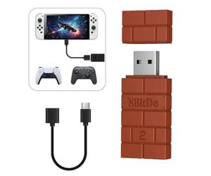 8BitDo USB Wireless Adapter 2, Adattatore Bluetooth Con Cavo OTG per Sistema Switch/2, Windows 10, PS Classic, Android, Raspberry Pi, Retrofreak per Controller Xbox Series, JoyCon, Switch Pro, PS5/4/3