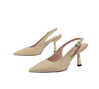 WOkismD 8CM/3.14IN Donna Punta Slingback Tacchi Alti Sandali Tacco Alto Stiletto Slip on Party Dress Shoes,Beige,37 EU