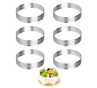 Ø8cm Stampo Crostata Microforato in Acciaio Inox, 6 Pezzi Anelli di Torta, Stampo Pancake, Anello Tartellette, Utensili da Forno Antiruggine Riutilizzabili per Dolci e Pasticceria, Mousse, Mini Pizze