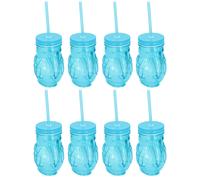 8er Set Bicchieri Highball IN Tucano Ottica Blu con Coperchio E Cannuccia