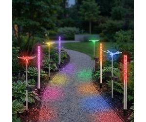 8er Set RGB LED Lampade Solari Farfalla Libellula Steckstäbe per Esterni IP44