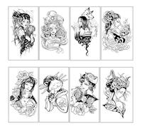 8fogli Tatuaggi Temporanei Geisha, A Base Di Erbe, Semipermanenti, Impermeabili, Di Lunga Durata, Realistici, Per Uomo E Donna, Da Applicare Su Braccia E Vita.