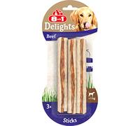 8in1 Delights Beef Sticks - Bastoncini da masticare sani per cani sensibili, manzo di alta qualità avvolto in pelle di mucca, 3 pezzi