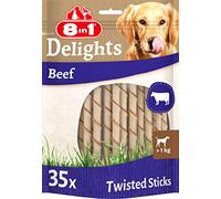 8in1 Delights Beef Twisted Sticks - Bastoncini da masticare sani per cani sensibili, manzo di alta qualità avvolto in pelle di manzo, 35 pezzi