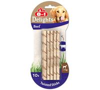 8in1 Delights Beef Twisted Sticks - Bastoncini da masticare sani per cani sensibili, manzo di alta qualità avvolto in pelle di manzo, 10 pezzi