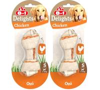 8in1 Delights Chicken Bone S - Osso da masticare sano per cani di piccola taglia, carne di pollo di alta qualità avvolta in pelle di manzo, 1 pezzo (Confezione da 2)