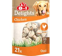 8in1 Delights Chicken Bones XS - Ossa da masticare sane per cani di piccola taglia, carne di pollo di alta qualità avvolta in pelle di manzo, 21 pezzi